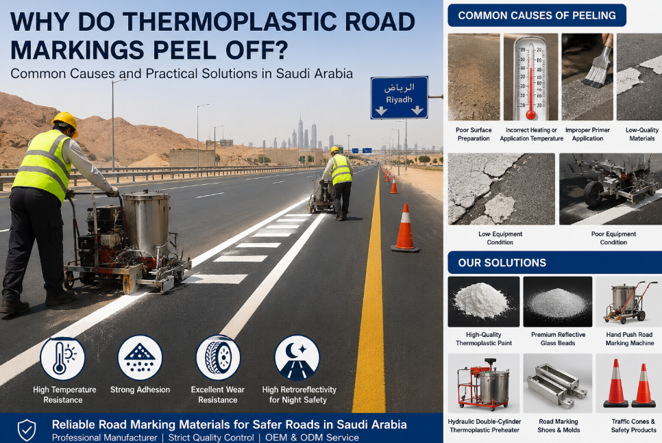 Blog perusahaan terbaru tentang Mengapa Marka Jalan Termoplastik Mengelupas di Arab Saudi? Penyebab Umum dan Solusi Praktis